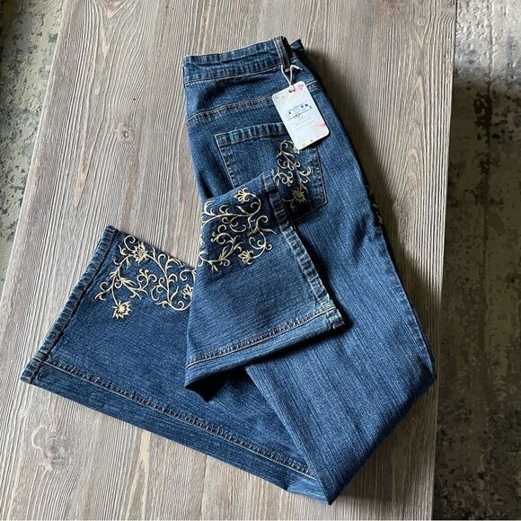 Cache Gold Embroidered Boot Cut Blue denim Jeans Size 10 - Picture 11 of 11
